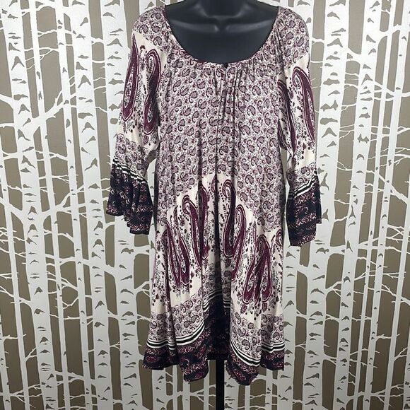 Altar’d State Boho Paisley Print Baby Doll Dress 3/4 Sleeves M - Picture 1 of 11